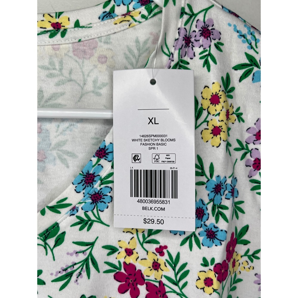 Kim Rogers White Floral Blooms multicolor V Neck Short Sleeve T Shirt XL‎ - Picture 4 of 4